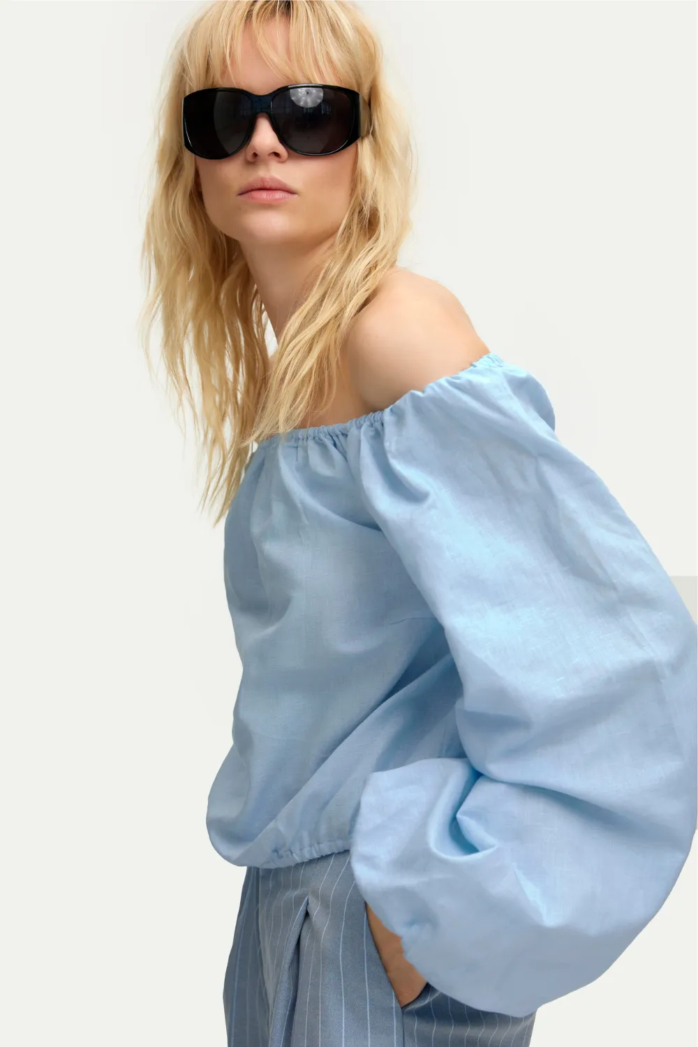 Lolian Off Shoulder Blouse in Clear Sky