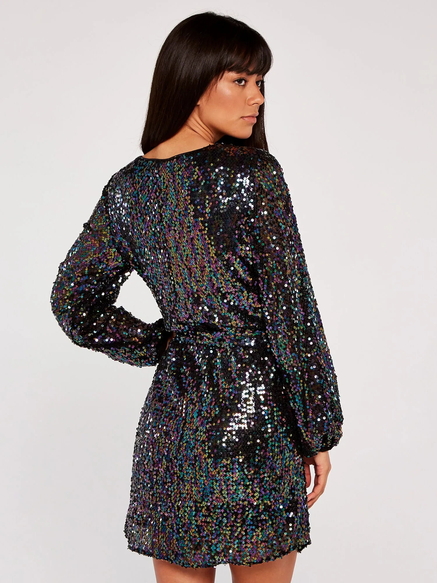 LS Sequin Tie Waist Dress