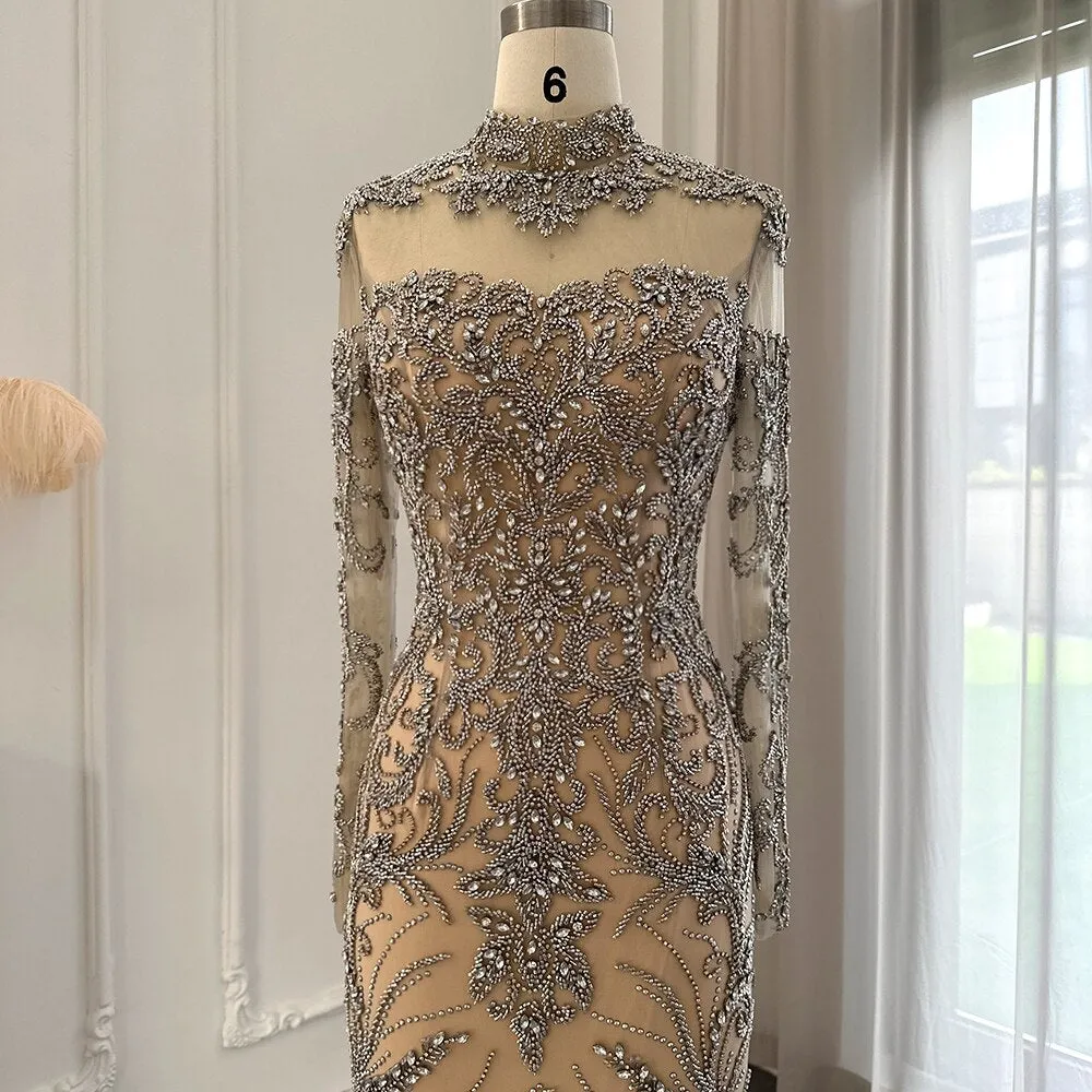 Luxury Crystal Long Sleeve Evening Dress SS204