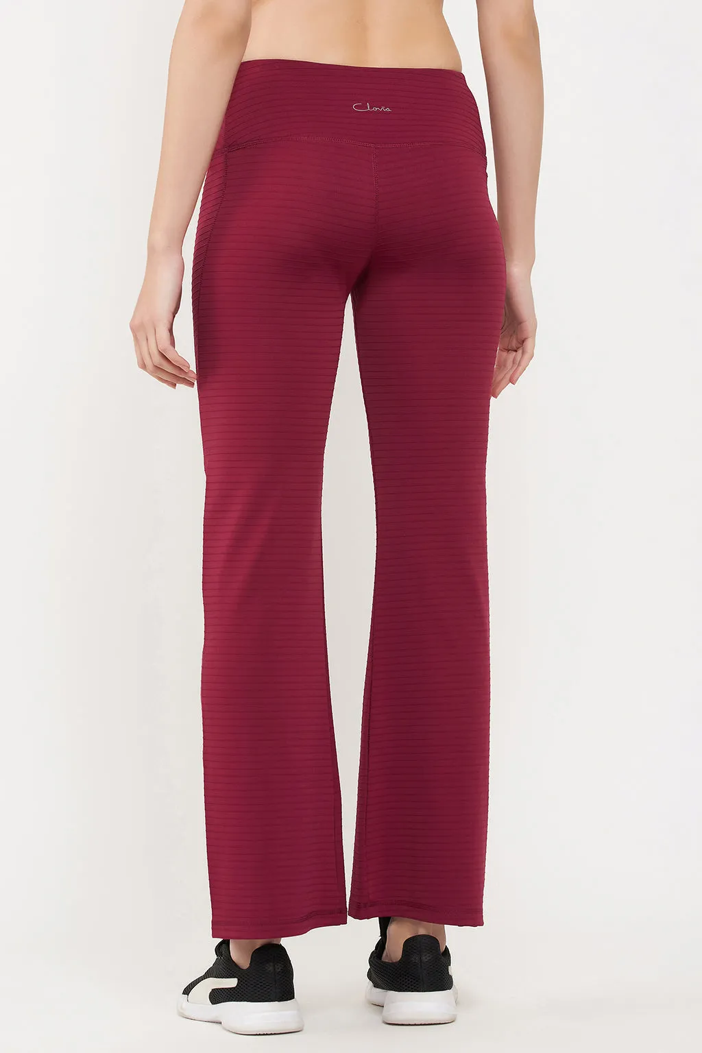 Maroon High-Rise Flared Yoga Pants with Side Pocket