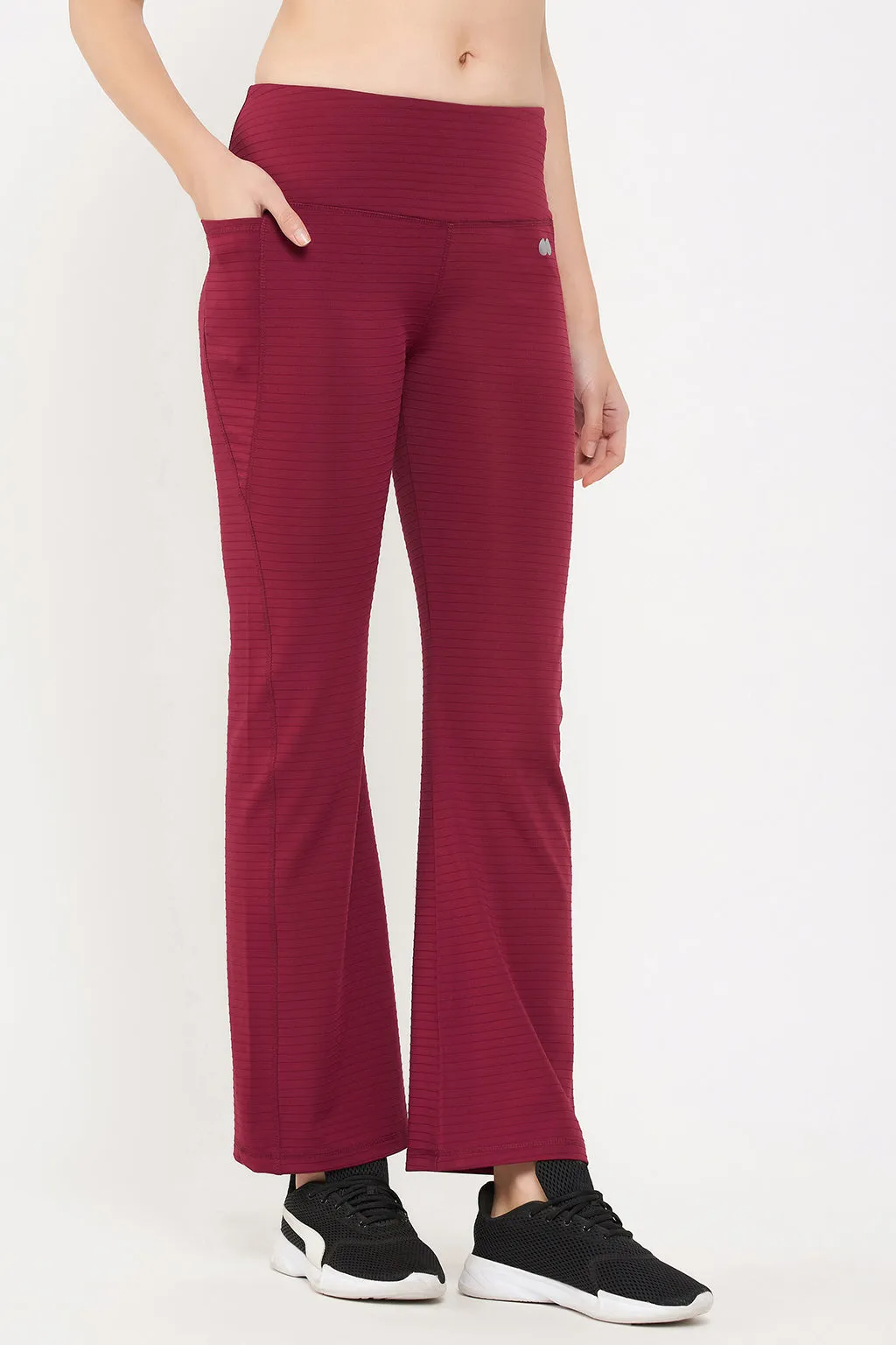 Maroon High-Rise Flared Yoga Pants with Side Pocket