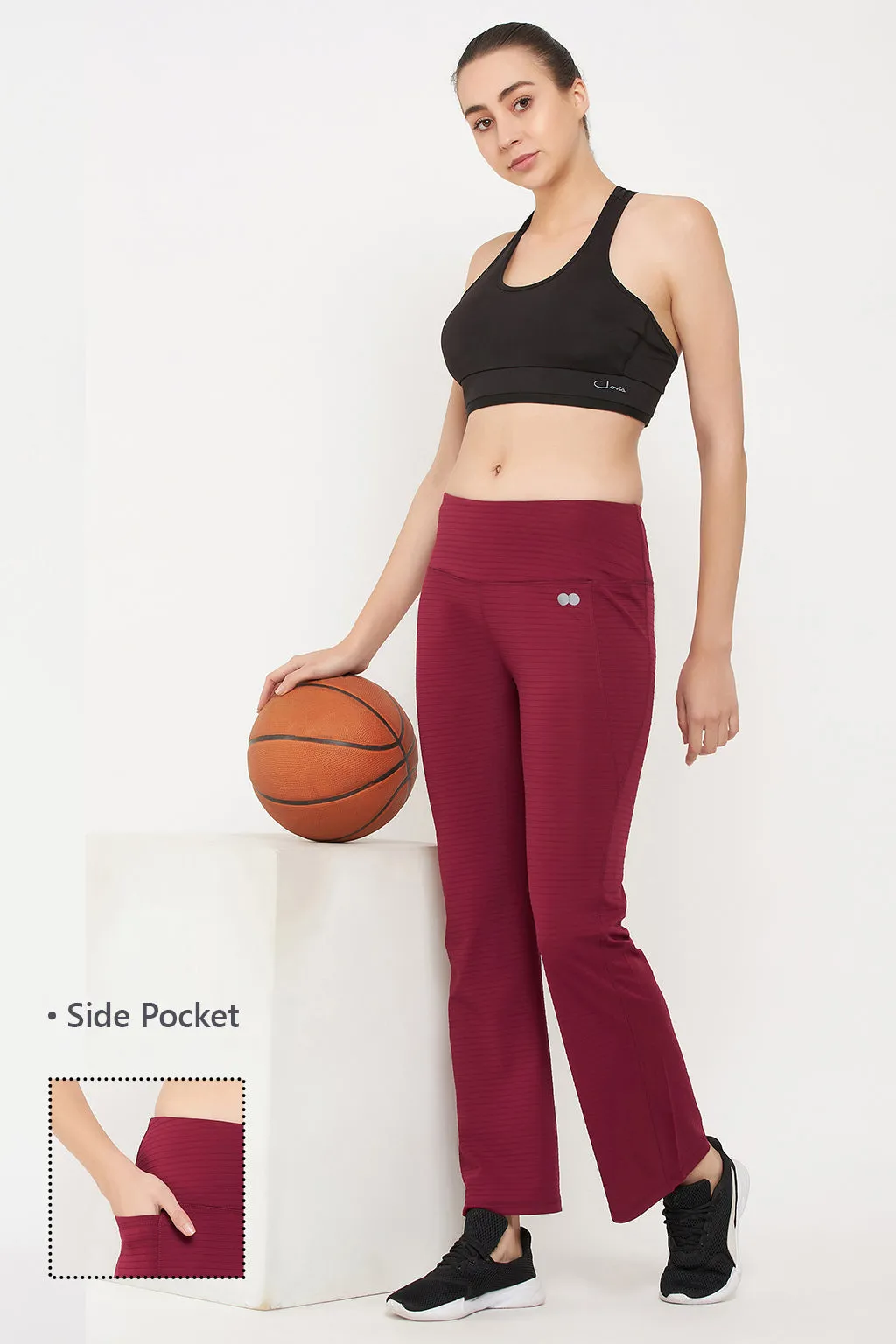 Maroon High-Rise Flared Yoga Pants with Side Pocket