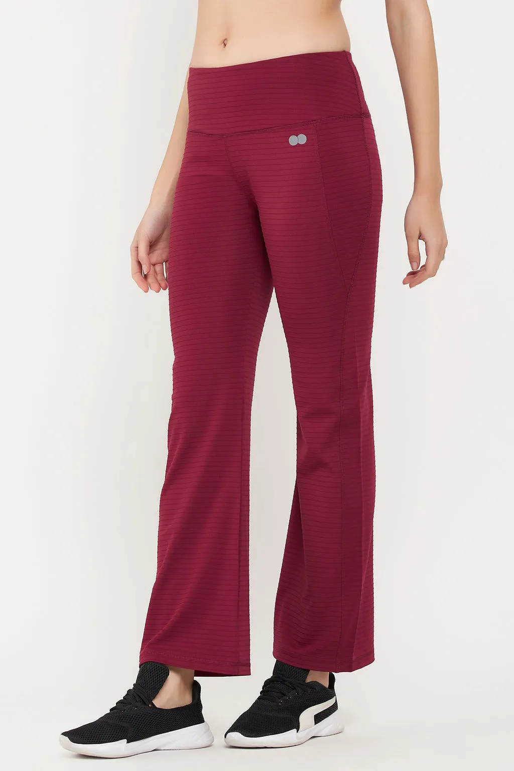 Maroon High-Rise Flared Yoga Pants with Side Pocket