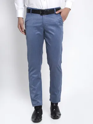 Men's Blue Cotton Solid Formal Trousers ( FGP 265Indigo ) - Jainish