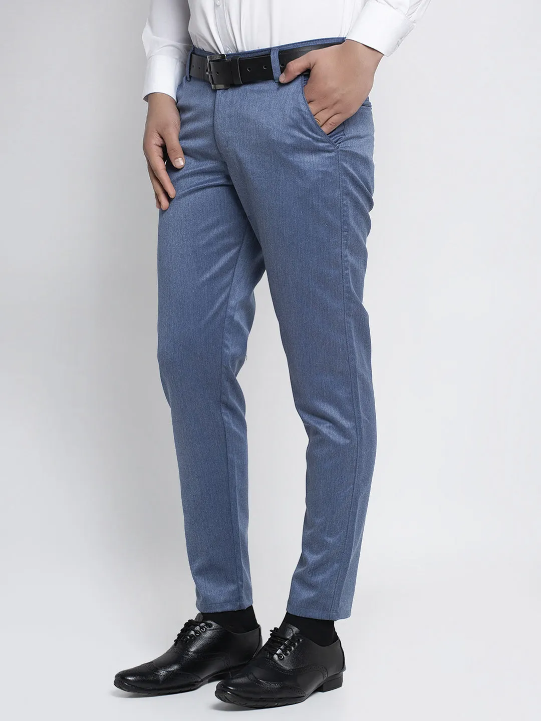 Men's Blue Cotton Solid Formal Trousers ( FGP 265Indigo ) - Jainish