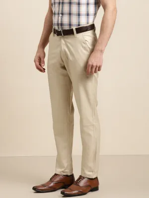 Men's Cotton Blend Beige Solid Trouser - Sojanya