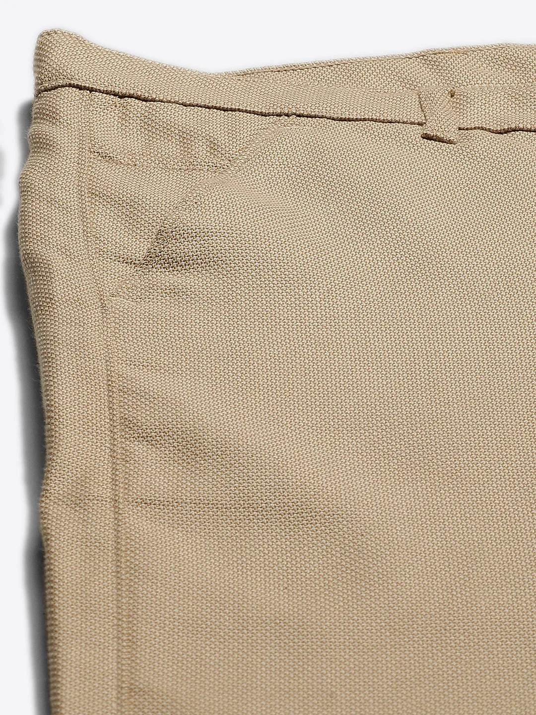 Men's Cotton Blend Khaki & Off White Self Design Formal Trousers - Sojanya