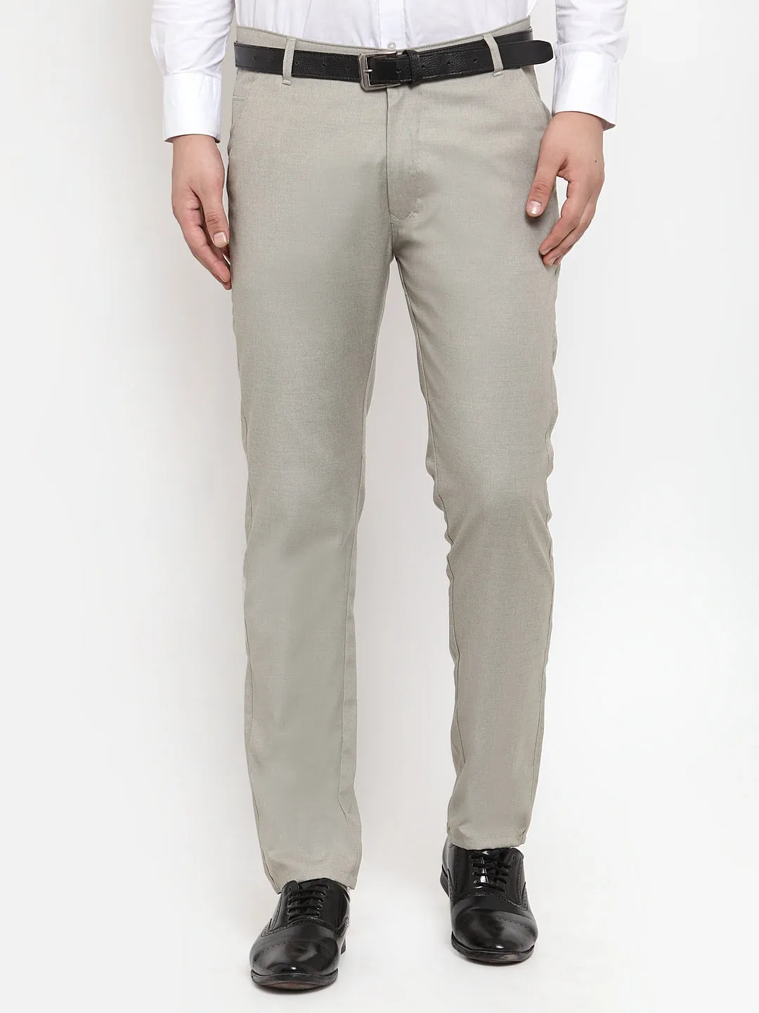 Men's Grey Cotton Solid Formal Trousers ( FGP 256Light-Grey ) - Jainish