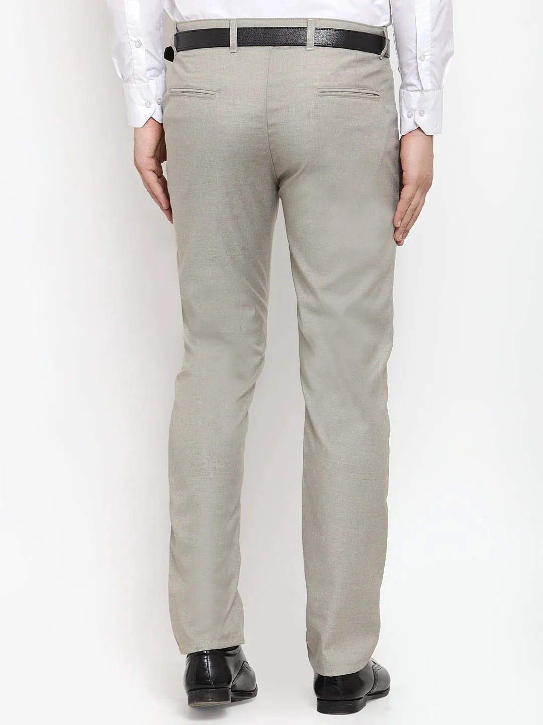 Men's Grey Cotton Solid Formal Trousers ( FGP 256Light-Grey ) - Jainish