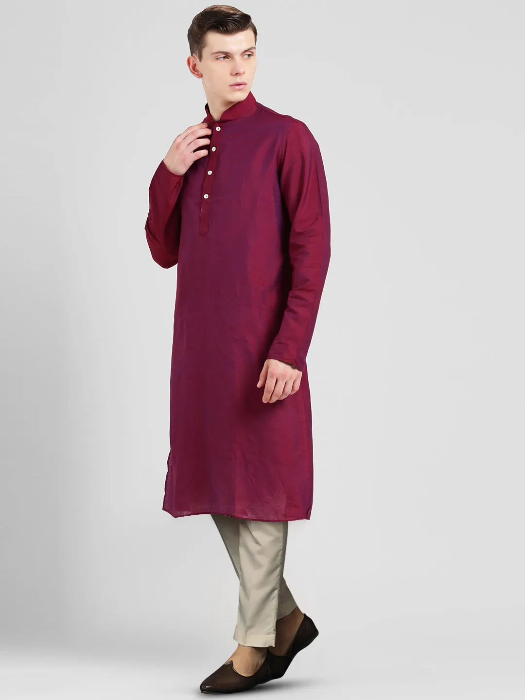 Men's Magenta Kurta Trousers Set