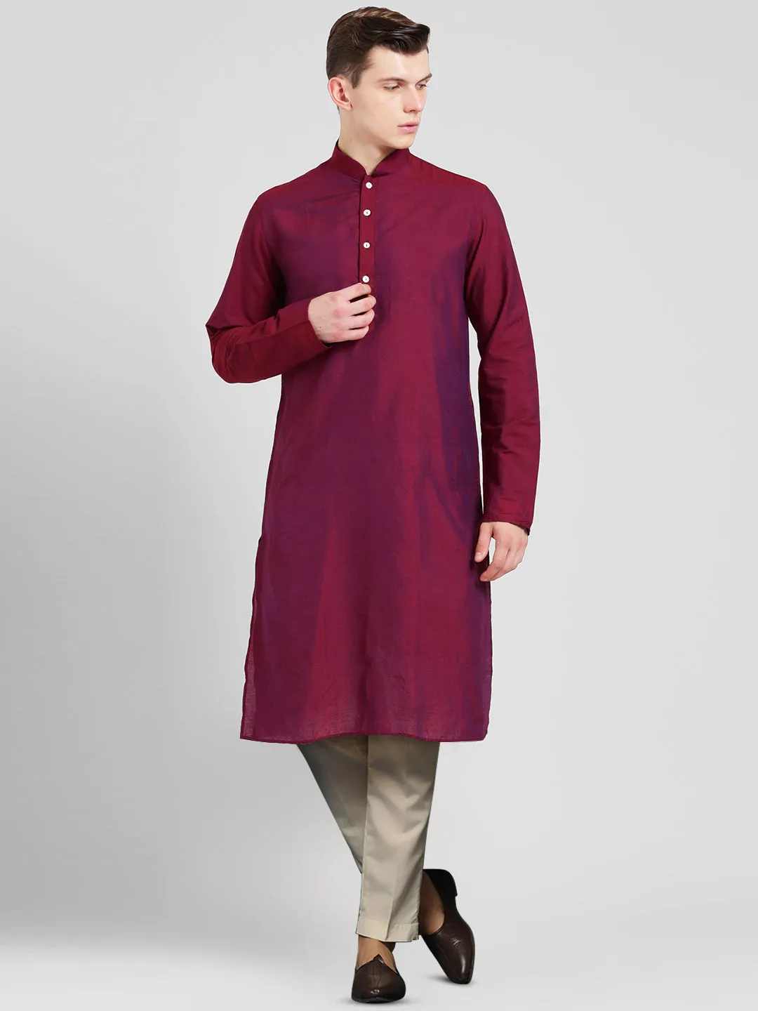 Men's Magenta Kurta Trousers Set