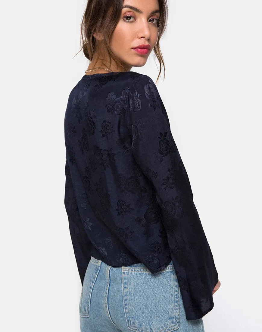 Merida Blouse in Satin Rose Navy