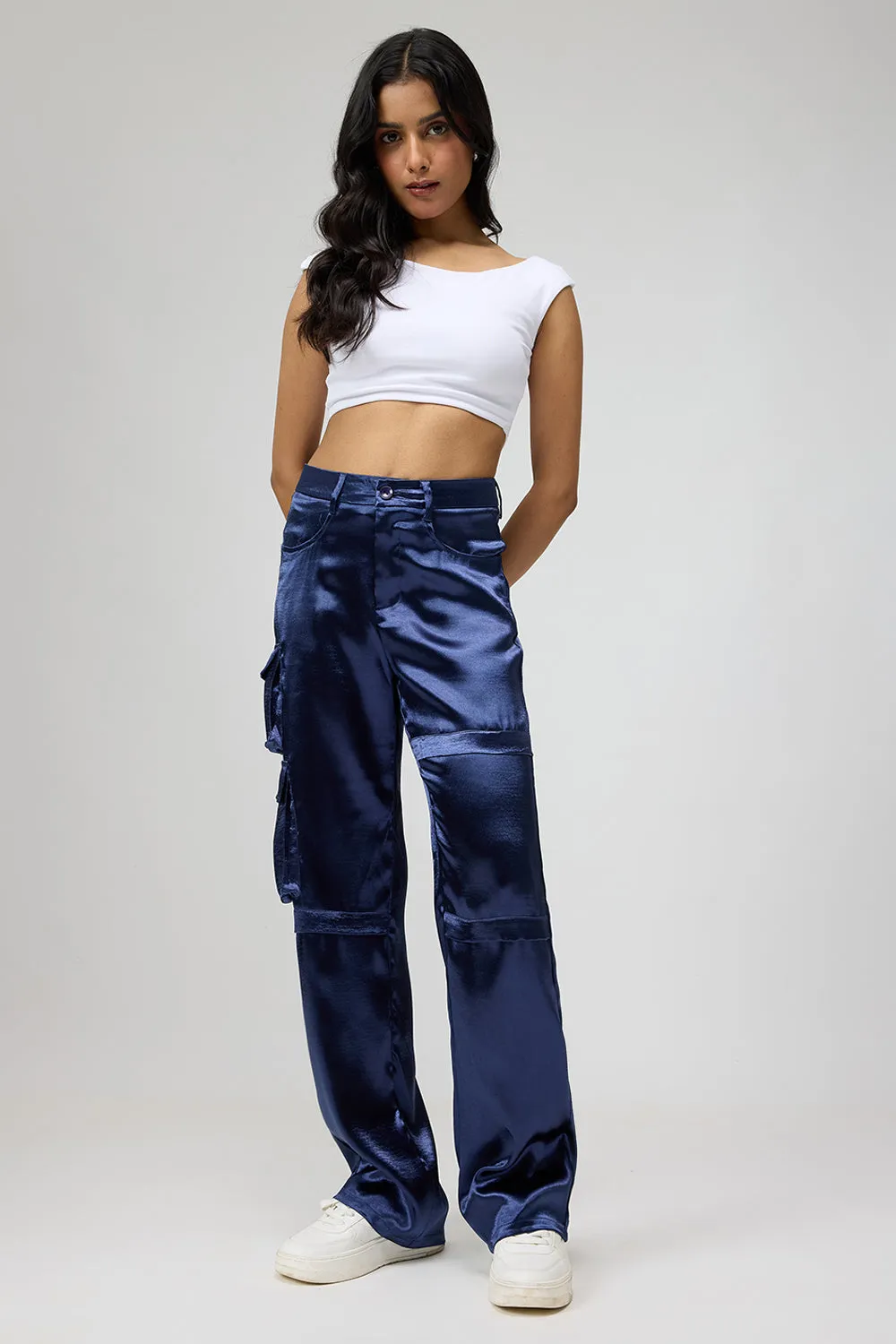 Metallic Blue Cargo Trouser