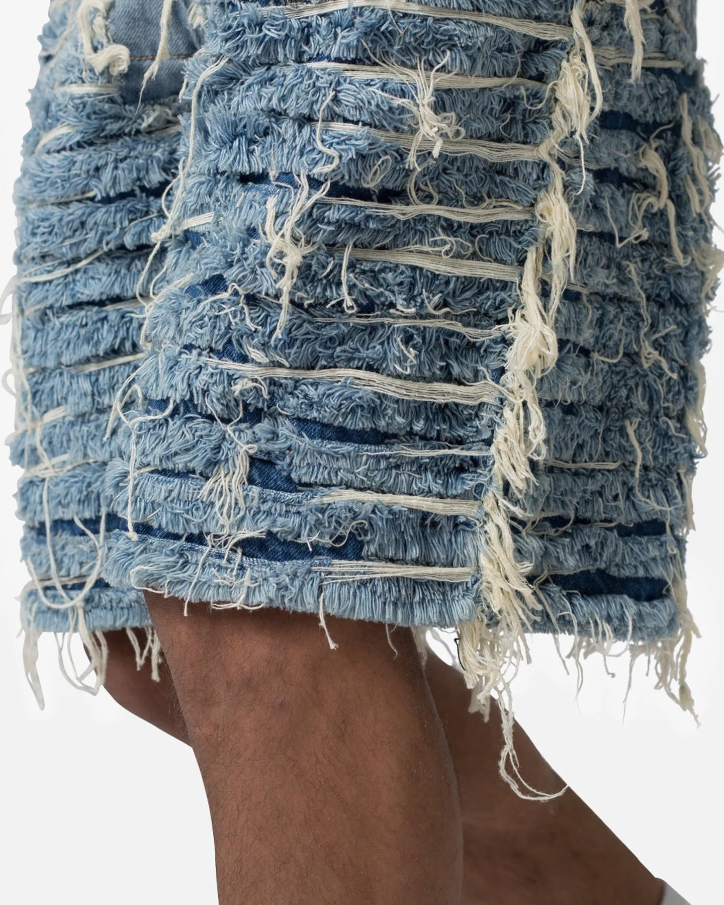 MNML All Over Frayed Denim Shorts Blue