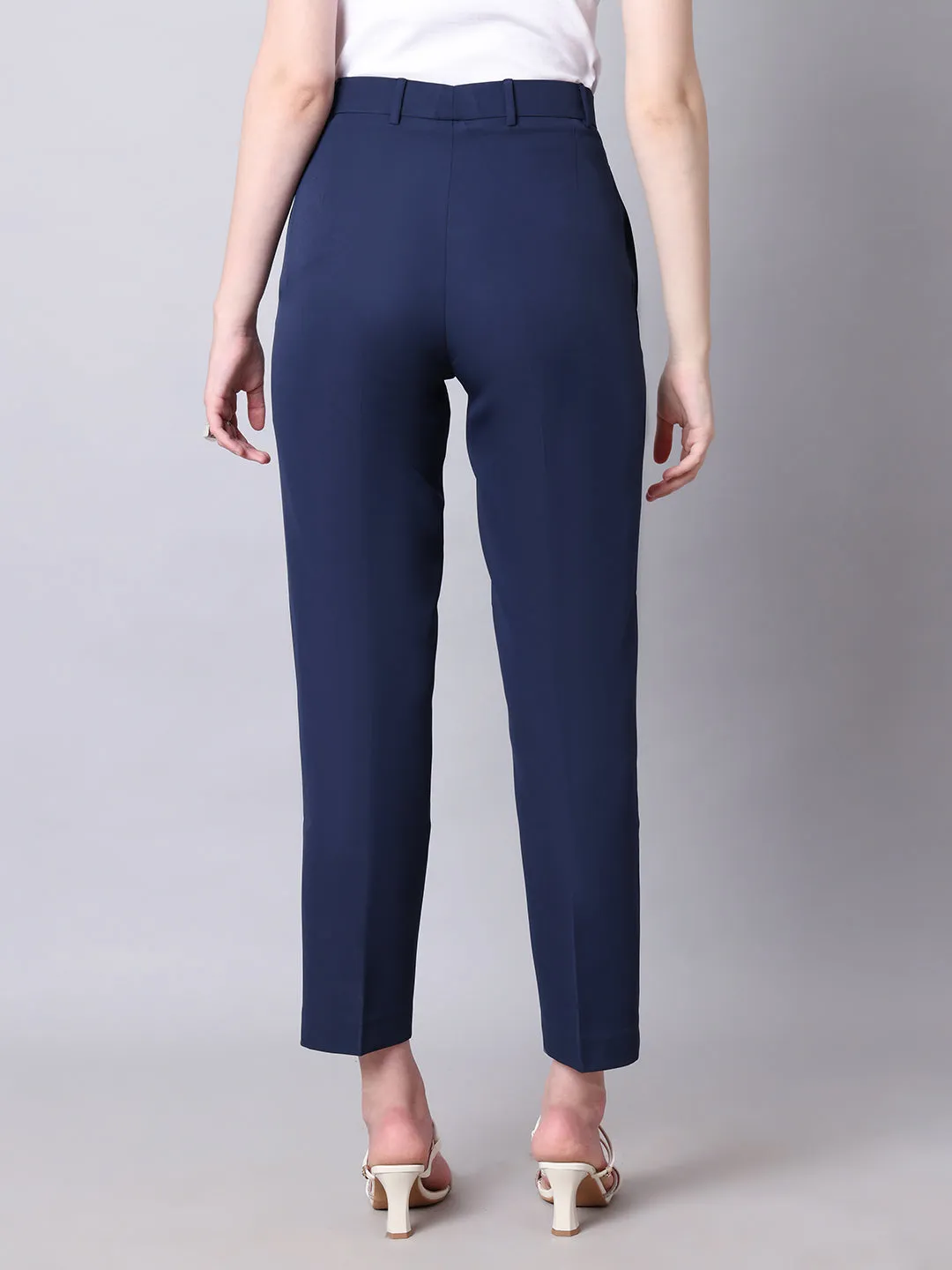 Navy Blue Blended Timeless Threads Straight Fit Trousers