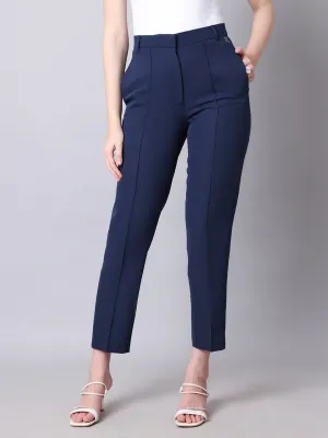 Navy Blue Blended Timeless Threads Straight Fit Trousers