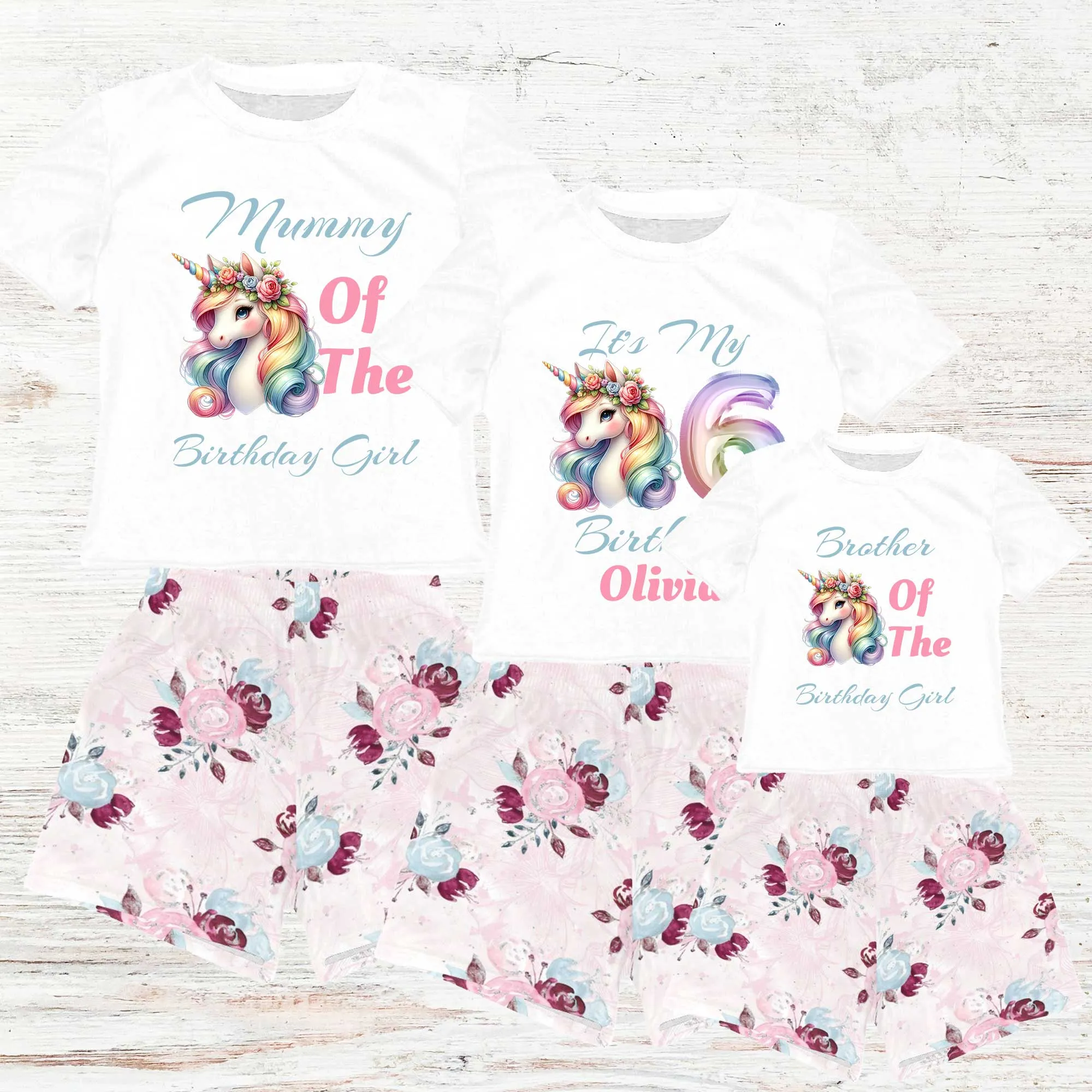 Personalised Matching Unicorn Birthday Shirt and Short Sets