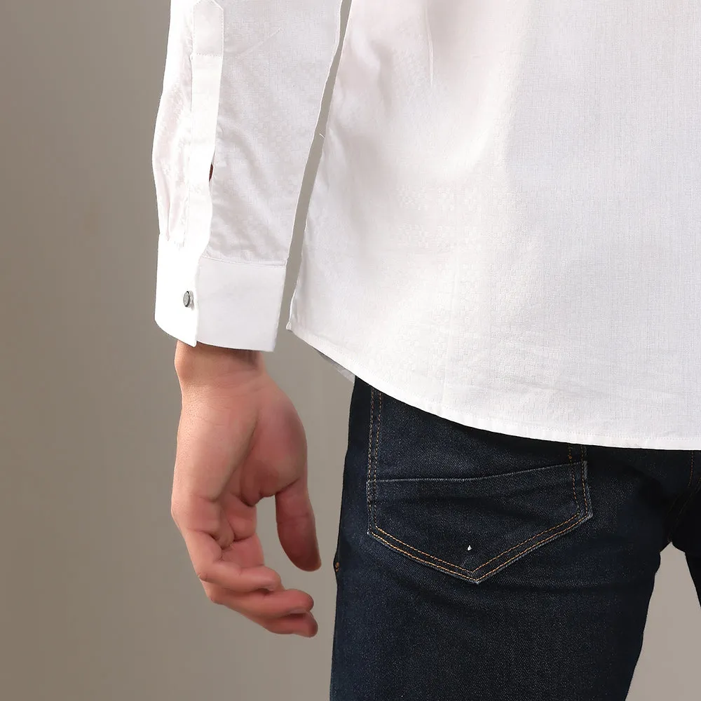 Plain Textured White Formal Shirt