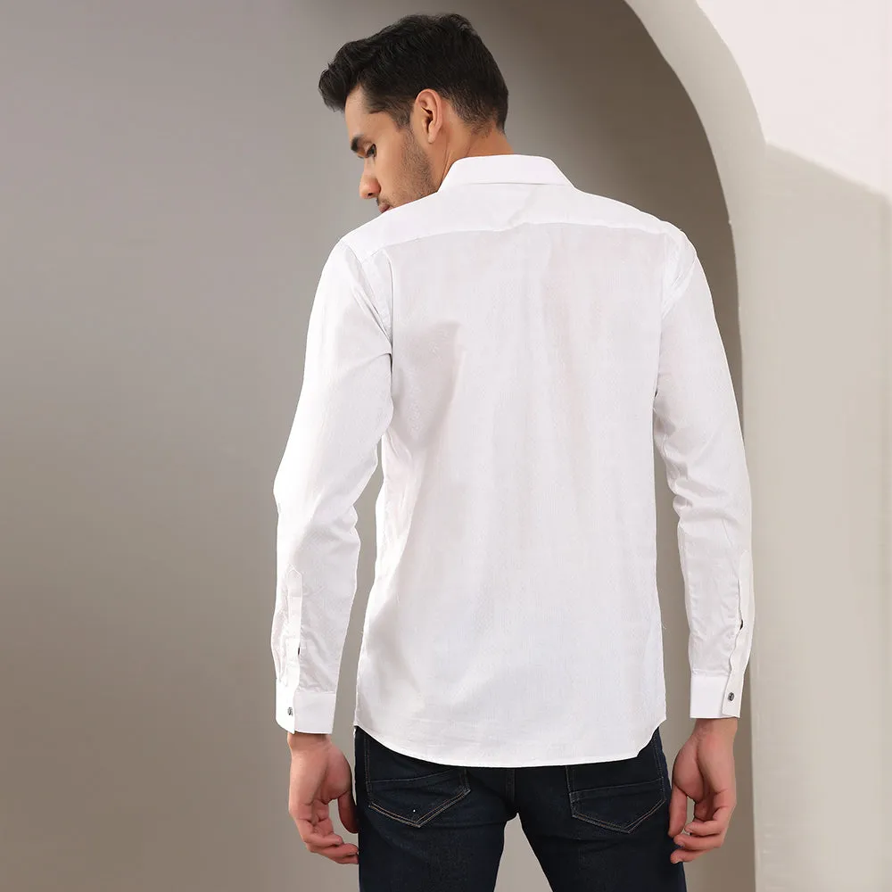 Plain Textured White Formal Shirt