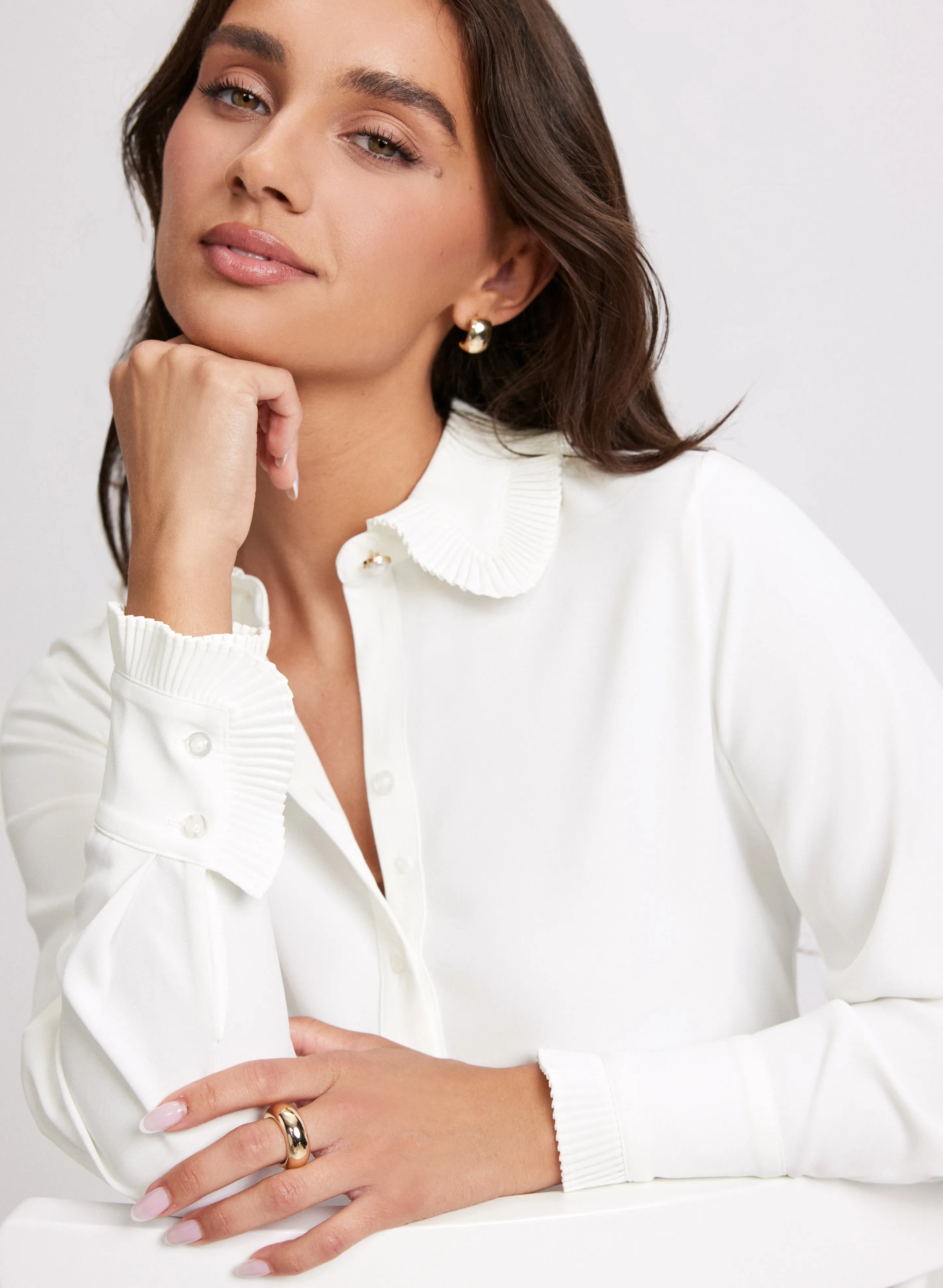 Pleated Detail Button-Up Blouse