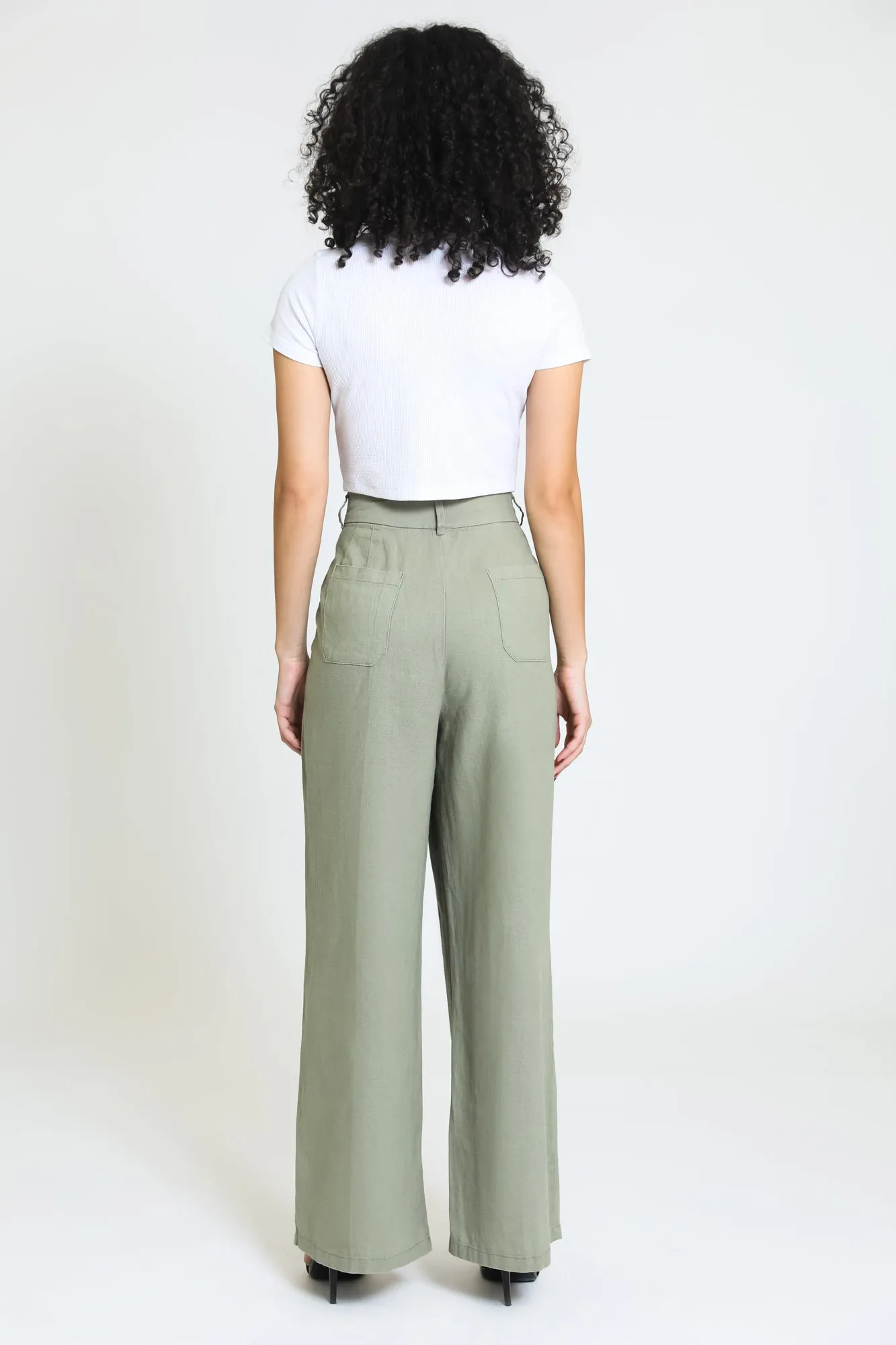 PLEATED WIDE LEG TROUSER - SAGE LEAF