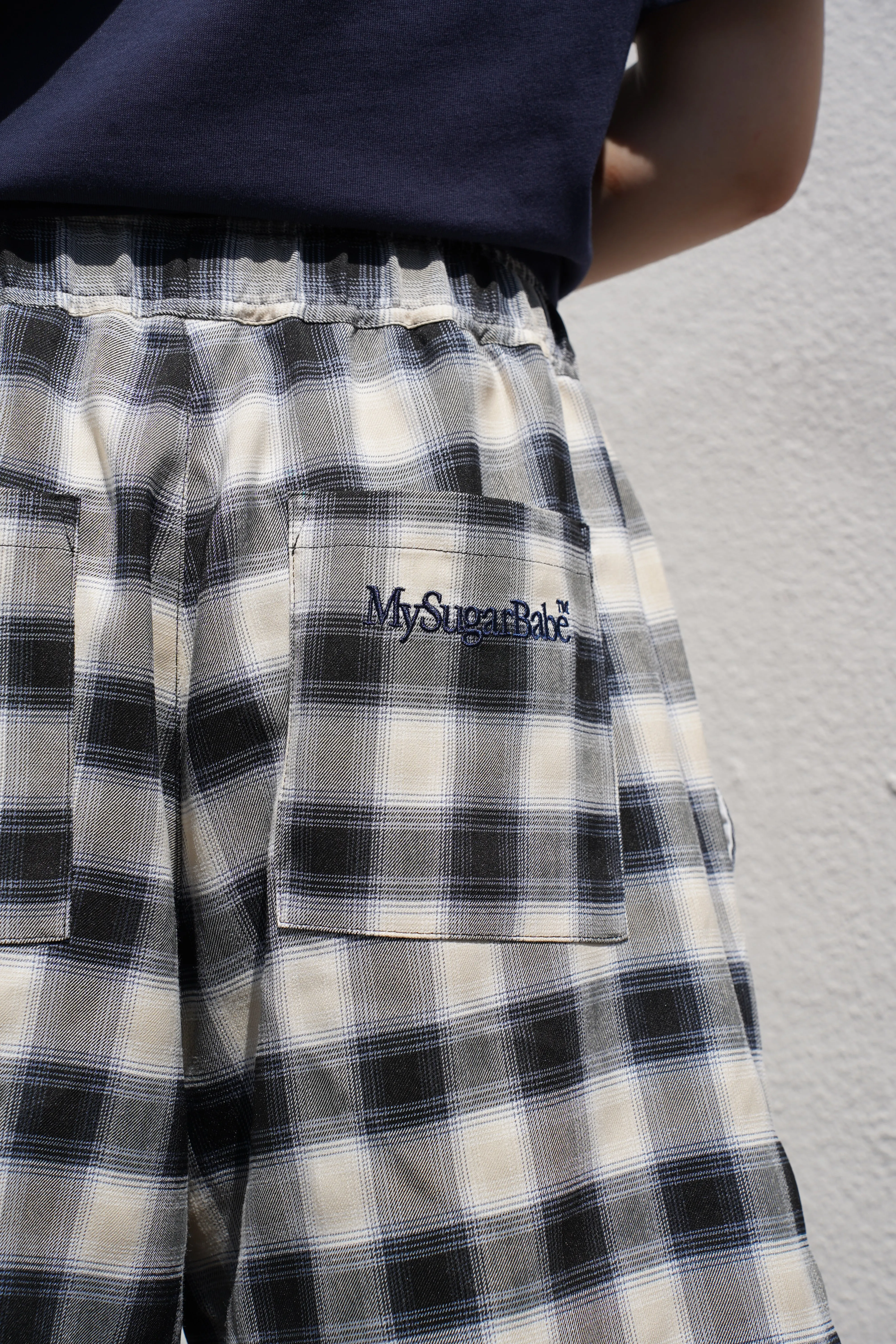 relaxed check shorts