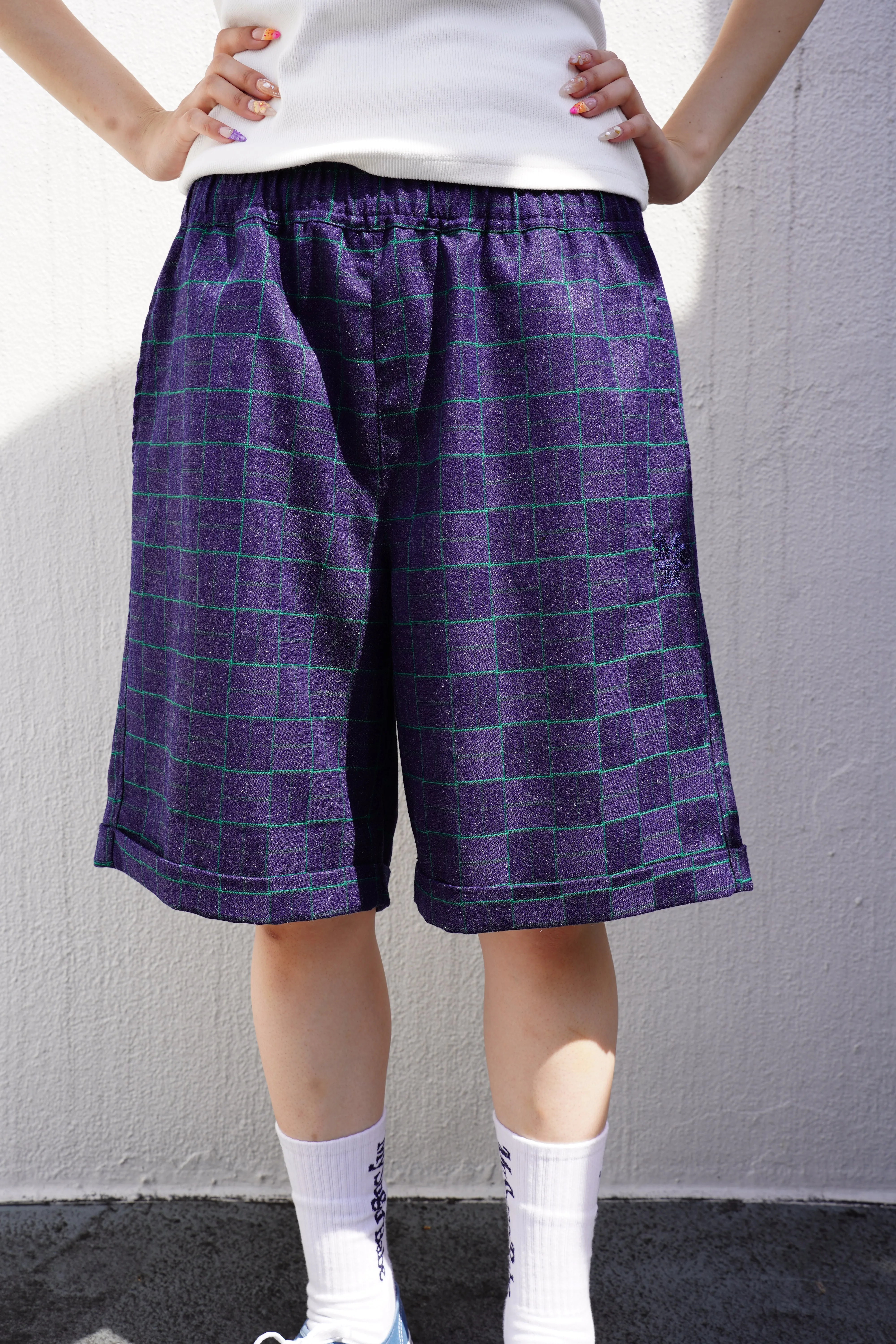 relaxed check shorts