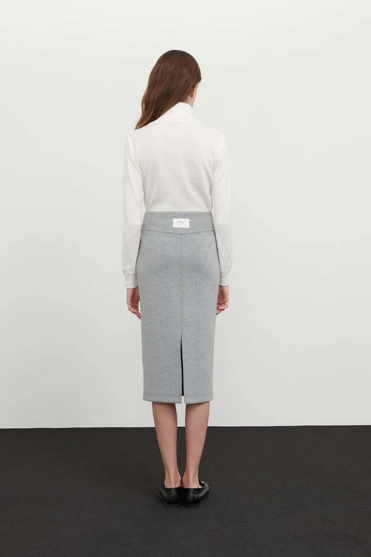 Roman Solid Slim Fit Midi Skirt Grey