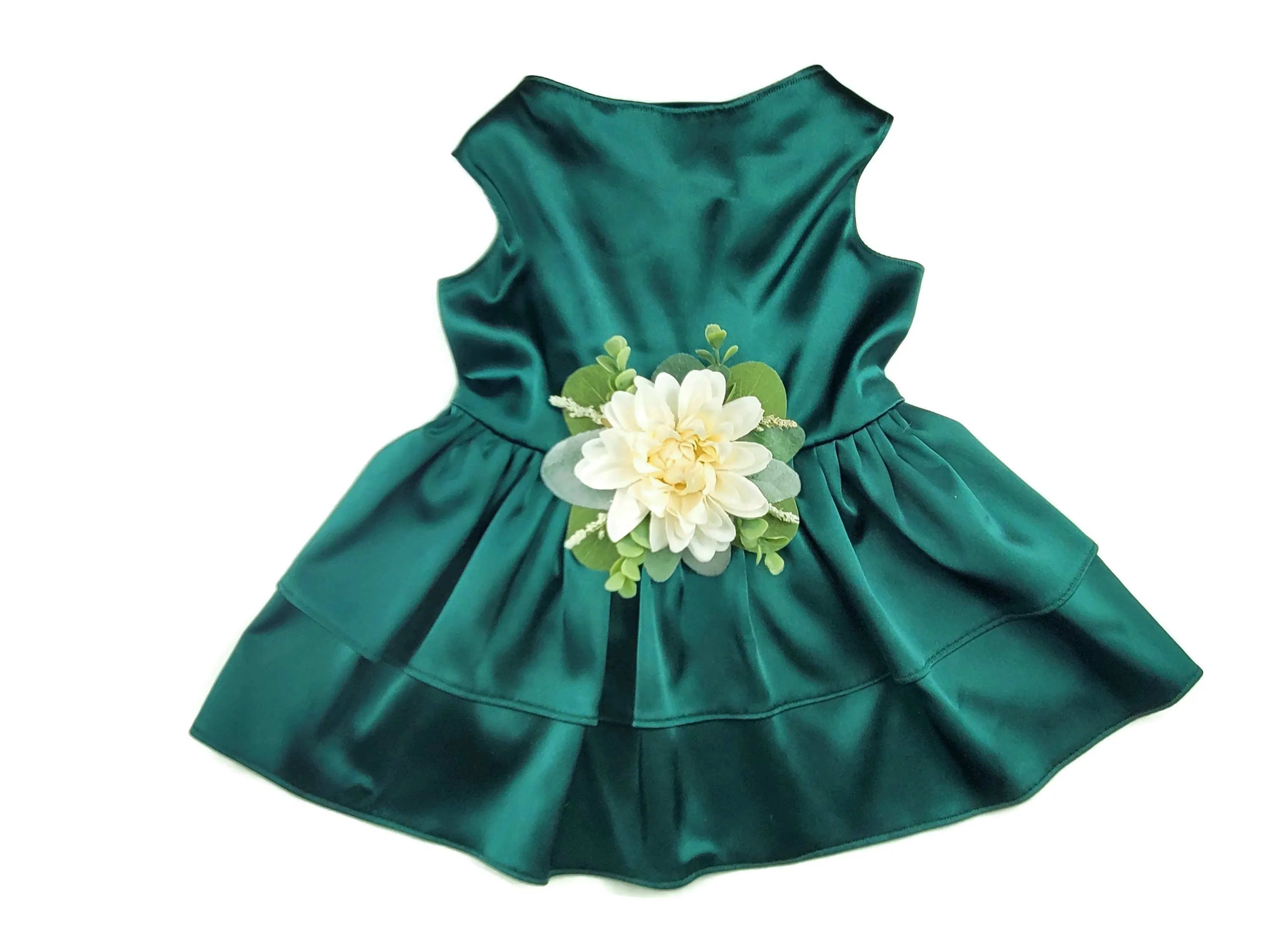 Satin Pet Dress | The Phoebe | 10 Color Options | Forest Green