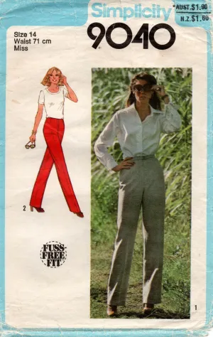 Simplicity 9040 Womens Fuss Free Fit Pants 1970s Vintage Sewing Pattern Size 14 or 16