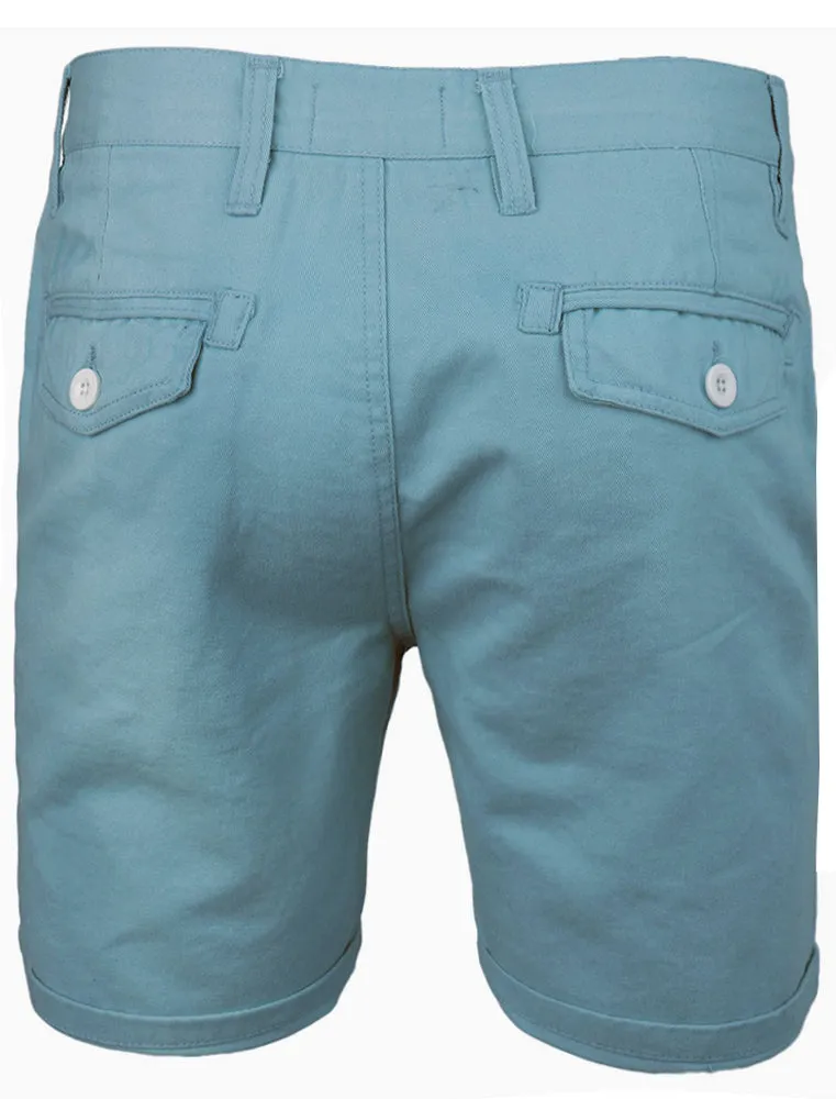 Smithpke Cotton Chino Shorts with Turnup Hem in Blue