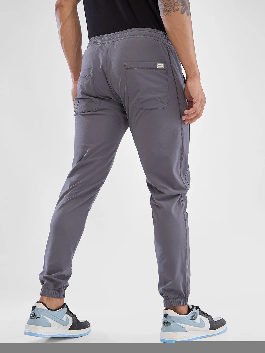 Spykar Dark Grey Jogger Fit Trousers  For Men