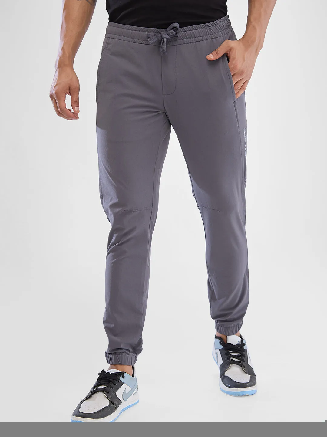 Spykar Dark Grey Jogger Fit Trousers  For Men