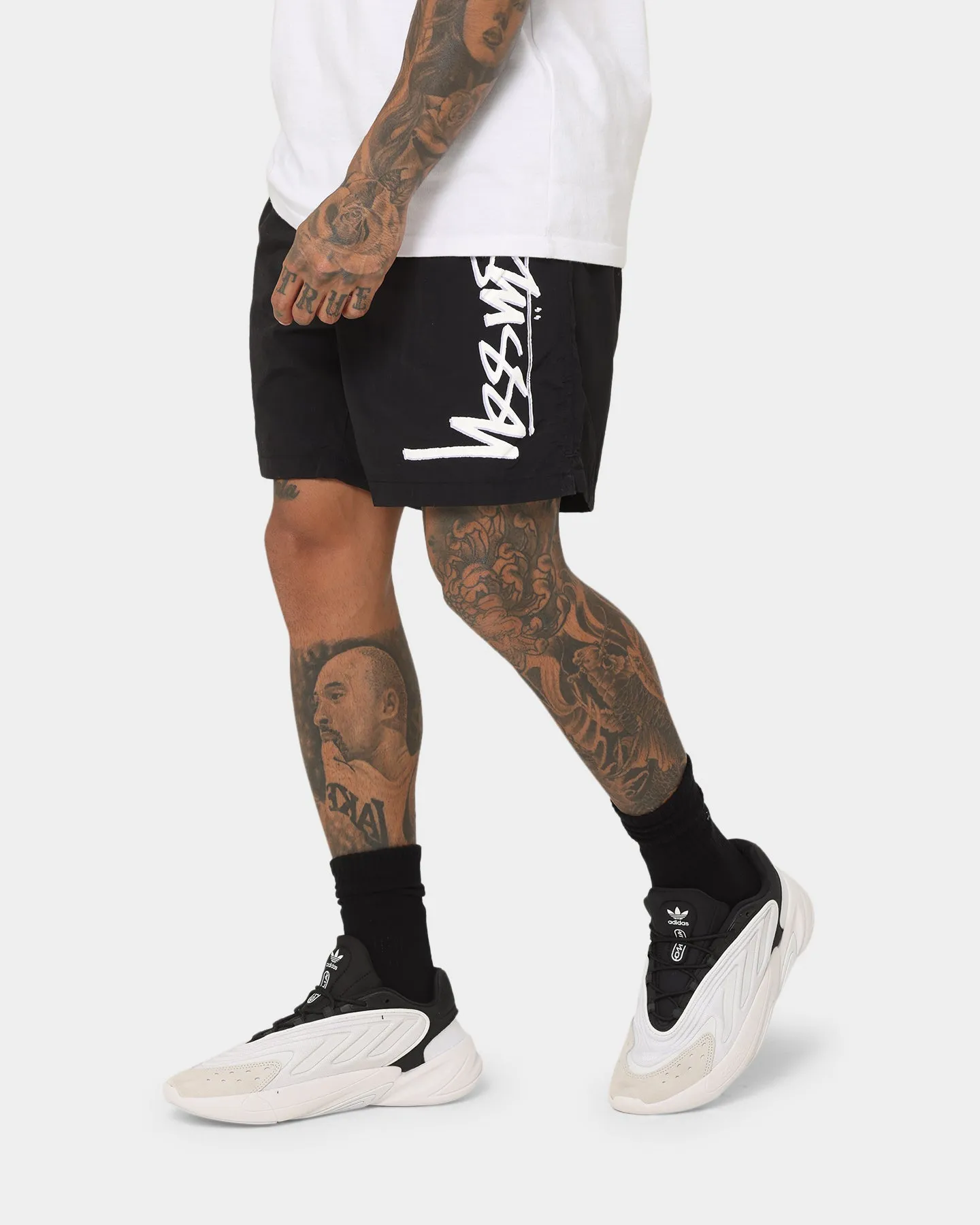 Stussy Shadow Script Long Beach Shorts Black