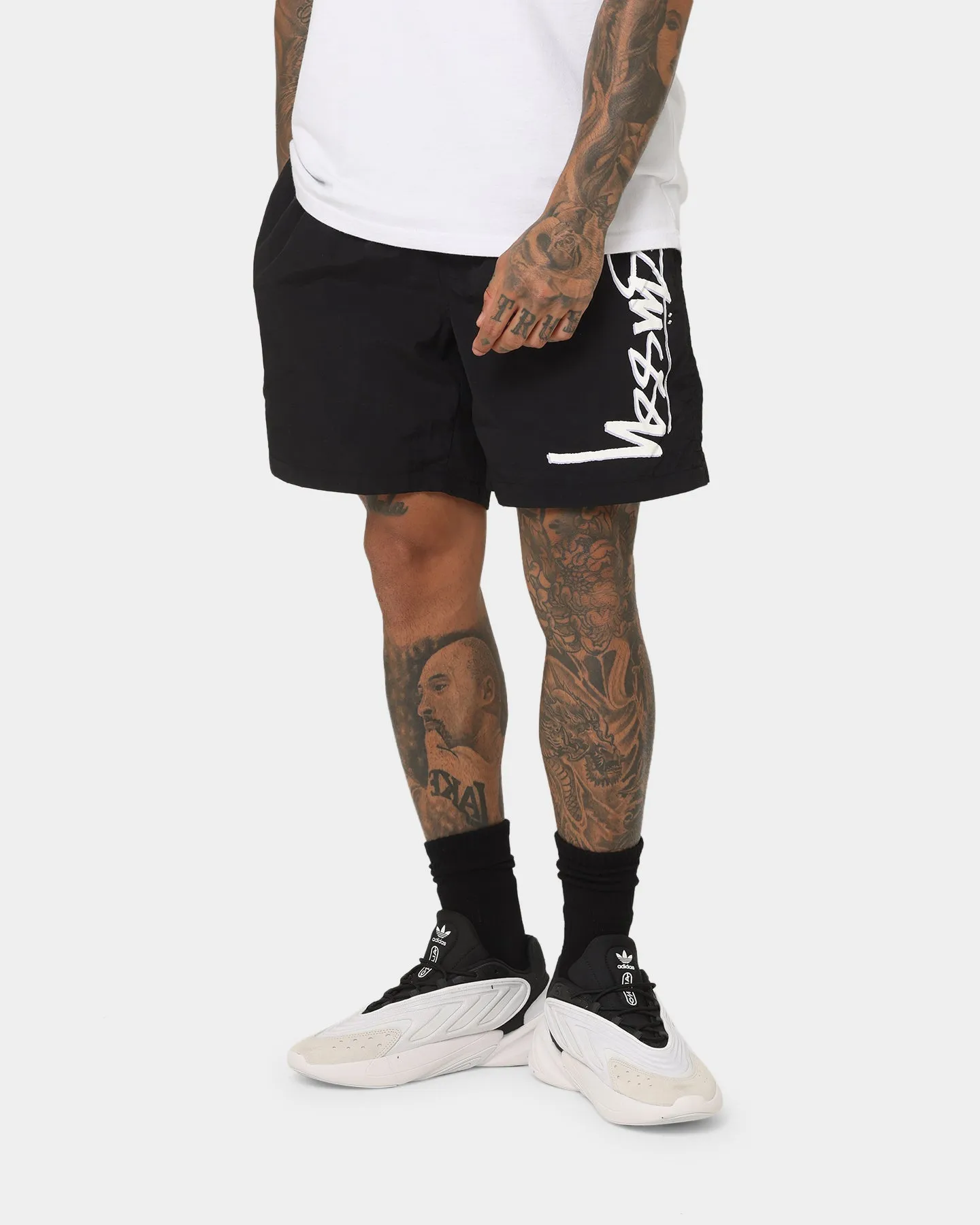 Stussy Shadow Script Long Beach Shorts Black