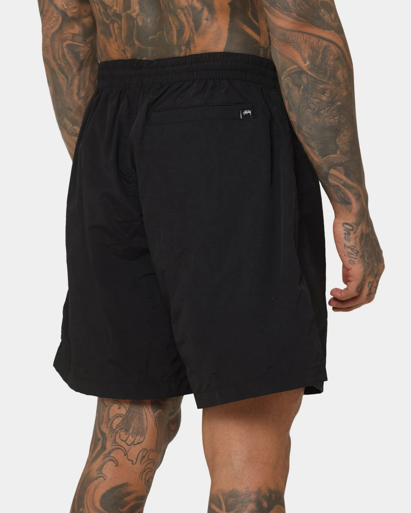 Stussy Shadow Script Long Beach Shorts Black