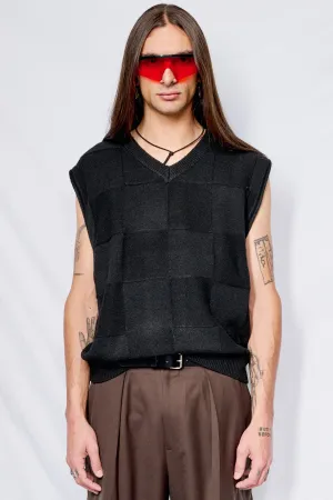 Unisex Black Divide V-Neck Knit Vest