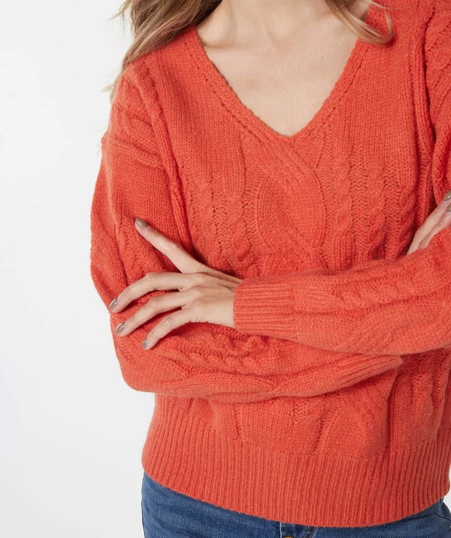 V-Neck Cable Sweater