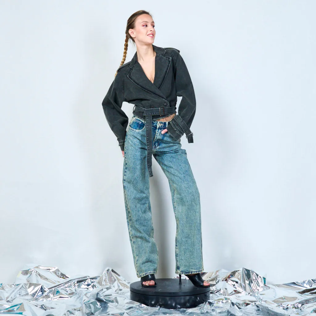 Vintage high-rise belted jeans wholesale